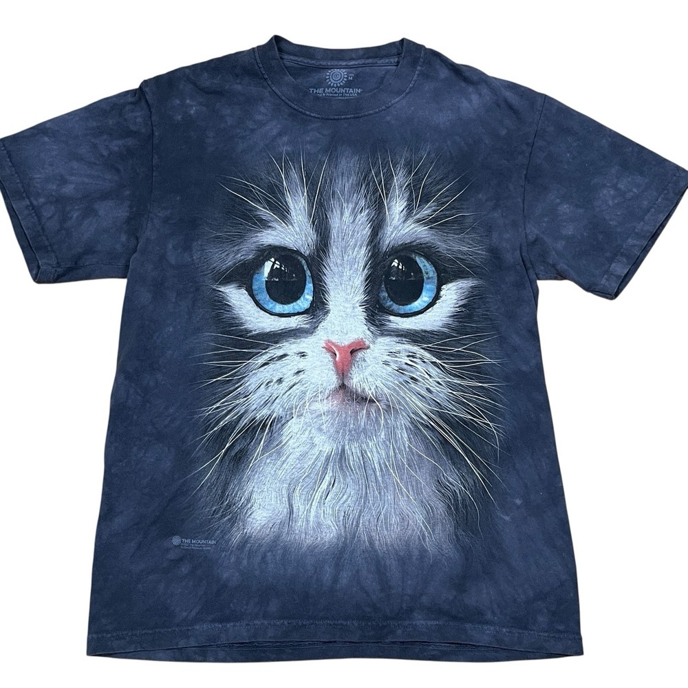 The Mountain Cutie Pie Kitten T-Shirt Size M Tie-Dye Blue Eye Cat Face
